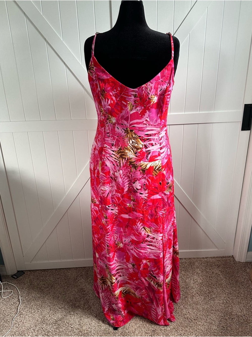 WHBM Tropical Tiger Print Maxi Dress Size 18 Pink Strappy Resort